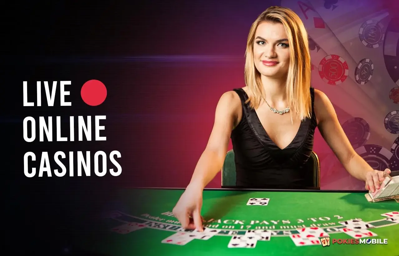 Tampilan ruang kasino live dengan dealer dan meja permainan